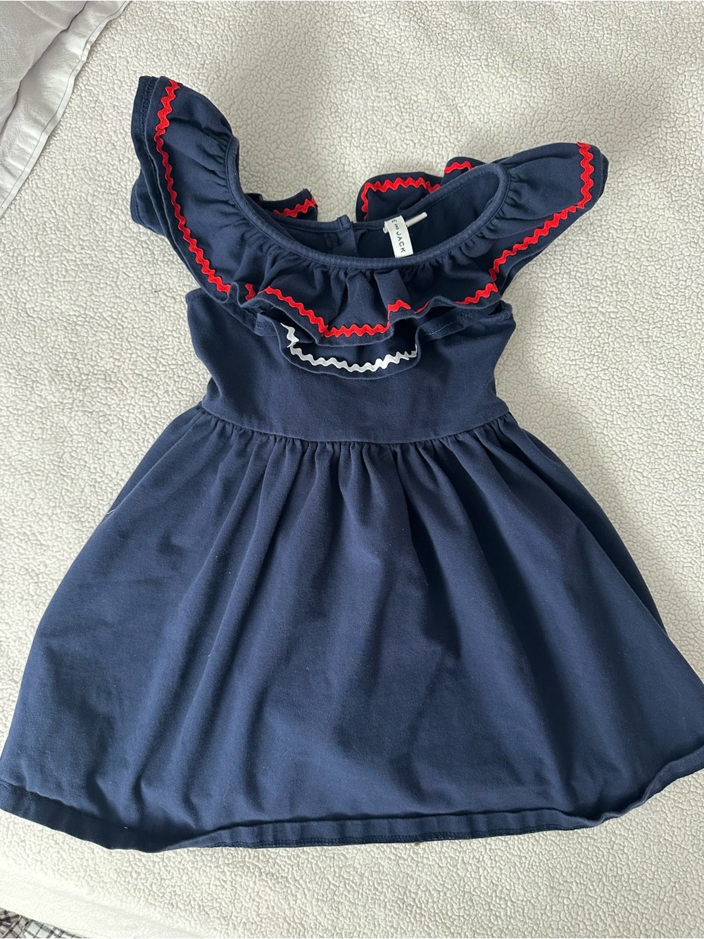 JANIE & JACK Girls Navy Ruffle Dress with Red Trim